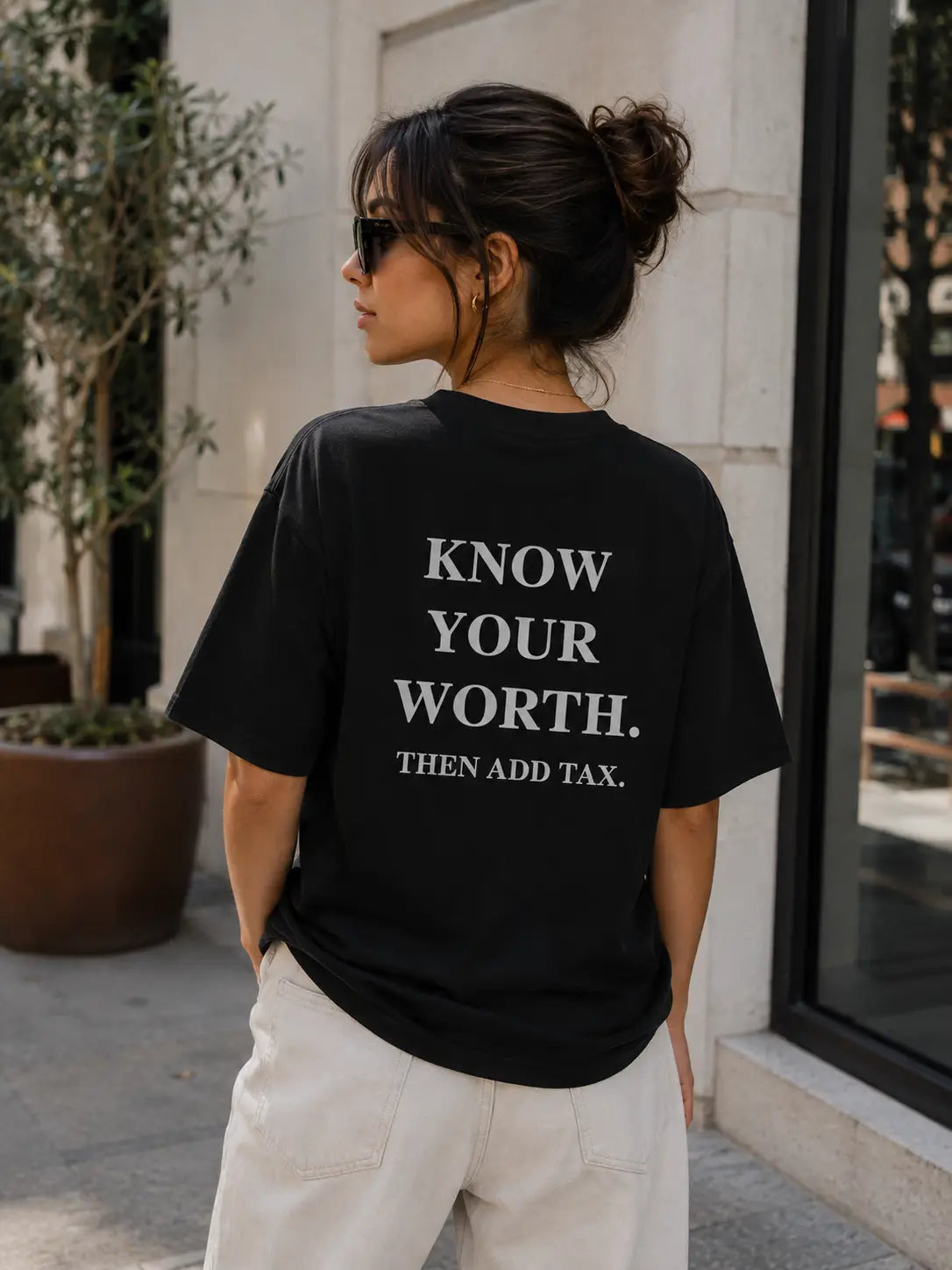 Know Your Worth, Then Add Tax Back Print T-Shirt | 3rd Generation